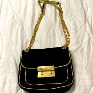 Michael Kors Suede Black + Gold Convertible Shoulder Bag